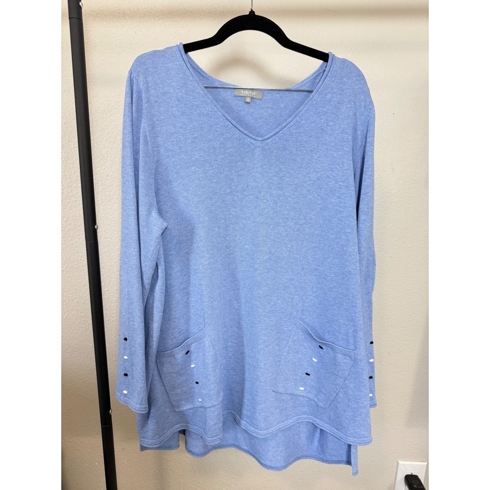 Habitat Clothes to Live In Womens XL Blue Cotton V-Neck Tunic Sweater 83011‎